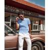 imagePJ PAUL JONES Mens Knit Polo Shirt Short Sleeve Textured Polo Shirts Casual Summer Collared Polo T ShirtLight Blue