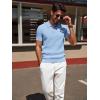 imagePJ PAUL JONES Mens Knit Polo Shirt Short Sleeve Textured Polo Shirts Casual Summer Collared Polo T ShirtLight Blue