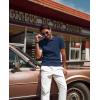 imagePJ PAUL JONES Mens Knit Polo Shirt Short Sleeve Textured Polo Shirts Casual Summer Collared Polo T ShirtNavy Blue