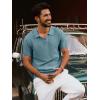 imagePJ PAUL JONES Mens Polo Shirts Short Sleeve Textured Knit VNeck Polo T Shirt Business Casual Golf ShirtsBlue Gray