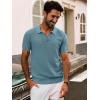 imagePJ PAUL JONES Mens Polo Shirts Short Sleeve Textured Knit VNeck Polo T Shirt Business Casual Golf ShirtsBlue Gray