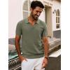 imagePJ PAUL JONES Mens Polo Shirts Short Sleeve Textured Knit VNeck Polo T Shirt Business Casual Golf ShirtsKhaki Green