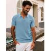 imagePJ PAUL JONES Mens Polo Shirts Short Sleeve Textured Knit VNeck Polo T Shirt Business Casual Golf ShirtsLight Blue