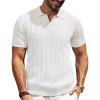 imagePJ PAUL JONES Mens Polo Shirt V Neck Texture Shirt Short Sleeve Casual Knit PolosWhite