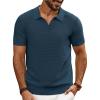 imagePJ PAUL JONES Mens Polo Shirts Short Sleeve Textured Knit VNeck Polo T Shirt Business Casual Golf ShirtsDark Blue