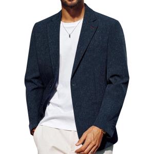 imagePJ PAUL JONES Mens Blazer Casual Linen Sport Coat Two Button Lightweight Suit Blazer JacketsDark Blue