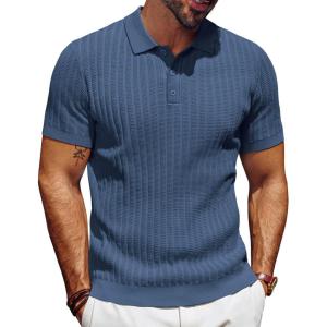imagePJ PAUL JONES Mens Knit Polo Shirt Short Sleeve Textured Polo Shirts Casual Summer Collared Polo T ShirtIndigo