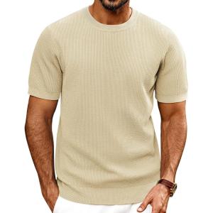 imagePJ PAUL JONES Mens TShirts Knit Short Sleeve Crewneck Shirt Casual Textured Pullover TeesApricot