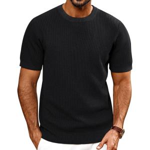 imagePJ PAUL JONES Mens TShirts Knit Short Sleeve Crewneck Shirt Casual Textured Pullover TeesBlack