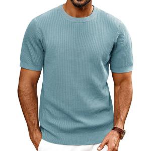 imagePJ PAUL JONES Mens TShirts Knit Short Sleeve Crewneck Shirt Casual Textured Pullover TeesBlue Grey
