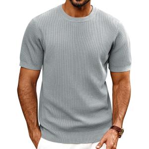 imagePJ PAUL JONES Mens TShirts Knit Short Sleeve Crewneck Shirt Casual Textured Pullover TeesLight Grey