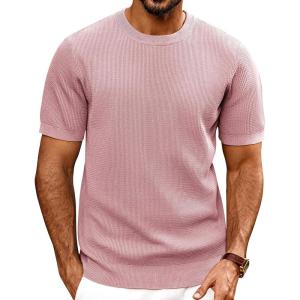 imagePJ PAUL JONES Mens TShirts Knit Short Sleeve Crewneck Shirt Casual Textured Pullover TeesPink