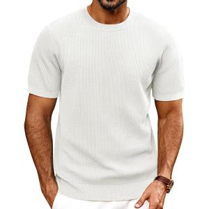 imagePJ PAUL JONES Mens TShirts Knit Short Sleeve Crewneck Shirt Casual Textured Pullover TeesWhite