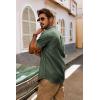 imagePJ PAUL JONES Mens Button Down Shirt Lightweight Shirts Short Sleeve Band Collar Untucked ShirtArmy Green