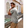 imagePJ PAUL JONES Mens Button Down Shirt Lightweight Shirts Short Sleeve Band Collar Untucked ShirtBeige Gray