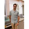 imagePJ PAUL JONES Mens Button Down Shirt Lightweight Shirts Short Sleeve Band Collar Untucked ShirtBeige Gray