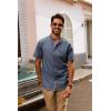 imagePJ PAUL JONES Mens Button Down Shirt Lightweight Shirts Short Sleeve Band Collar Untucked ShirtBlue Gray