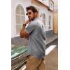 imagePJ PAUL JONES Mens Button Down Shirt Lightweight Shirts Short Sleeve Band Collar Untucked ShirtLight Grey