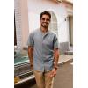 imagePJ PAUL JONES Mens Button Down Shirt Lightweight Shirts Short Sleeve Band Collar Untucked ShirtLight Grey