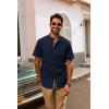 imagePJ PAUL JONES Mens Button Down Shirt Lightweight Shirts Short Sleeve Band Collar Untucked ShirtNavy Blue