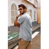 imagePJ PAUL JONES Mens Button Down Shirt Lightweight Shirts Short Sleeve Band Collar Untucked ShirtSilver Gray