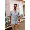 imagePJ PAUL JONES Mens Button Down Shirt Lightweight Shirts Short Sleeve Band Collar Untucked ShirtSilver Gray