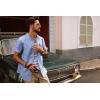 imagePJ PAUL JONES Mens Button Down Shirt Lightweight Shirts Short Sleeve Band Collar Untucked ShirtSky Blue