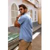 imagePJ PAUL JONES Mens Button Down Shirt Lightweight Shirts Short Sleeve Band Collar Untucked ShirtSky Blue