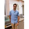 imagePJ PAUL JONES Mens Button Down Shirt Lightweight Shirts Short Sleeve Band Collar Untucked ShirtSky Blue