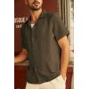 imagePJ PAUL JONES Mens Button Down Shirts Casual Short Sleeve Shirts Summer Cuban Textured ShirtsBrown