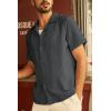 imagePJ PAUL JONES Mens Button Down Shirts Casual Short Sleeve Shirts Summer Cuban Textured ShirtsDark Gray