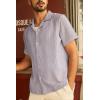 imagePJ PAUL JONES Mens Button Down Shirts Casual Short Sleeve Shirts Summer Cuban Textured ShirtsGray Purple