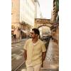 imagePJ PAUL JONES Mens Button Down Shirts Casual Short Sleeve Shirts Summer Cuban Textured ShirtsKhaki Yellow
