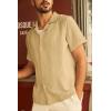 imagePJ PAUL JONES Mens Button Down Shirts Casual Short Sleeve Shirts Summer Cuban Textured ShirtsKhaki Yellow