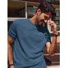 imagePJ PAUL JONES Mens TShirts Short Sleeve Crewneck Knit TShirt Casual Lightweight Solid Knitted TeesBlue