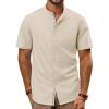 imagePJ PAUL JONES Mens Button Down Shirt Lightweight Shirts Short Sleeve Band Collar Untucked ShirtApricot