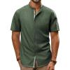 imagePJ PAUL JONES Mens Button Down Shirt Lightweight Shirts Short Sleeve Band Collar Untucked ShirtArmy Green