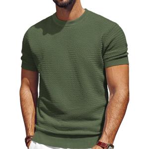 imagePJ PAUL JONES Mens TShirts Short Sleeve Crewneck Knit TShirt Casual Lightweight Solid Knitted TeesArmy Green