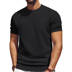 imagePJ PAUL JONES Mens TShirts Short Sleeve Crewneck Knit TShirt Casual Lightweight Solid Knitted TeesBlack