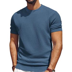 imagePJ PAUL JONES Mens TShirts Short Sleeve Crewneck Knit TShirt Casual Lightweight Solid Knitted TeesBlue