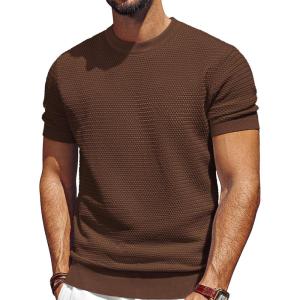 imagePJ PAUL JONES Mens TShirts Short Sleeve Crewneck Knit TShirt Casual Lightweight Solid Knitted TeesCoffee