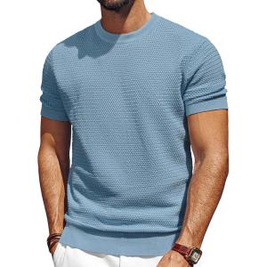 imagePJ PAUL JONES Mens TShirts Short Sleeve Crewneck Knit TShirt Casual Lightweight Solid Knitted TeesGrey Blue
