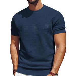 imagePJ PAUL JONES Mens TShirts Short Sleeve Crewneck Knit TShirt Casual Lightweight Solid Knitted TeesRoyal Blue