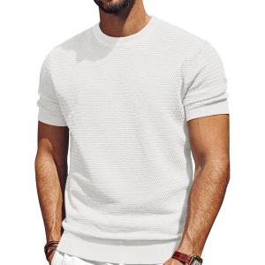 imagePJ PAUL JONES Mens TShirts Short Sleeve Crewneck Knit TShirt Casual Lightweight Solid Knitted TeesWhite