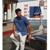 imagePJ PAUL JONES Mens Button Down Short Sleeve Shirt Casual Wrinkle Free Dress Shirt with Flip Print CuffDenim Blue