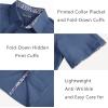 imagePJ PAUL JONES Mens Button Down Short Sleeve Shirt Casual Wrinkle Free Dress Shirt with Flip Print CuffDenim Blue