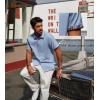 imagePJ PAUL JONES Mens Button Down Short Sleeve Shirt Casual Wrinkle Free Dress Shirt with Flip Print CuffLight Blue