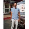 imagePJ PAUL JONES Mens Button Down Short Sleeve Shirt Casual Wrinkle Free Dress Shirt with Flip Print CuffLight Blue