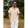 imagePJ PAUL JONES Mens Cotton Shirts Short Sleeve Button Down Shirts Casual Summer Beach Vacation Shirt with Double PocketsApricot