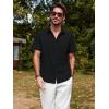 imagePJ PAUL JONES Mens Cotton Shirts Short Sleeve Button Down Shirts Casual Summer Beach Vacation Shirt with Double PocketsBlack